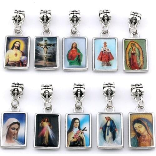 10Pcs Double sided Jesus Christ icon Dangle Charm Beads Fit Pendant Bracelet necklace DIY Jewelry Christmas gift 13.8x35.5mm