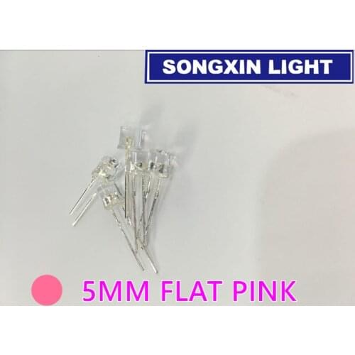 100pcs 5mm Pink LED Diode Transparent Light Flat Top Wide Angle 5 mm Light-Emitting Diode Bulb Water Clear Lamp
