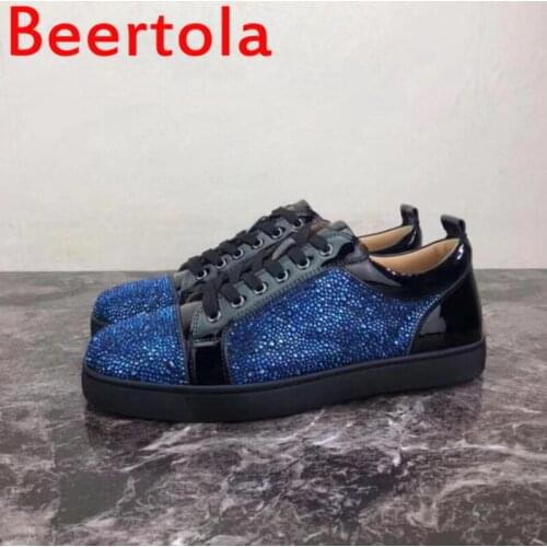 Beertola Male Manual Comfortable Bling Crystal Loafers Men Casual Shoes Party Dress Sneakers Mixed Color Chaussures Hommes