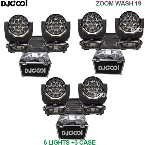 Free Duty Flightcase 6x Stage Moving Head Lyre Zoom Wash 19x12w RGBW 4in1 LED Wash Light RGBW 4in1 Stage Wash Light DMX DJ Club