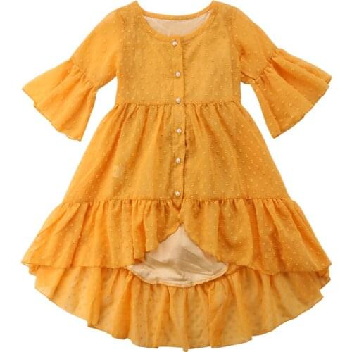 Citgeett New Toddler Kids Baby Girl Boho Ruffle Princess Party Prom Yellow Beach Maxi Solid Dress