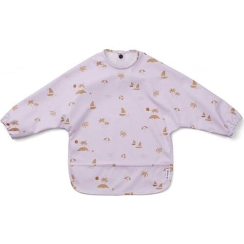 Q1FE Baby Long Sleeve Bib PU Waterproof Art Smock Feeding Drooling Apron with Pocket