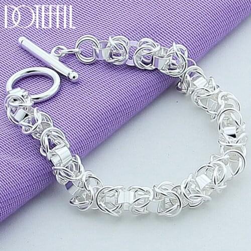 DOTEFFIL 925 Sterling Silver Interlocking Circle Chain OT Buckle Bracelet For Woman Charm Wedding Engagement Fashion Jewelry