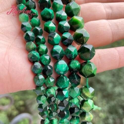 Faceted Green Tiger Eye Beads Natural Stone Spacer Beads for Men Women Accessories DIY Necklace Bracelet Jewelry Making 15"