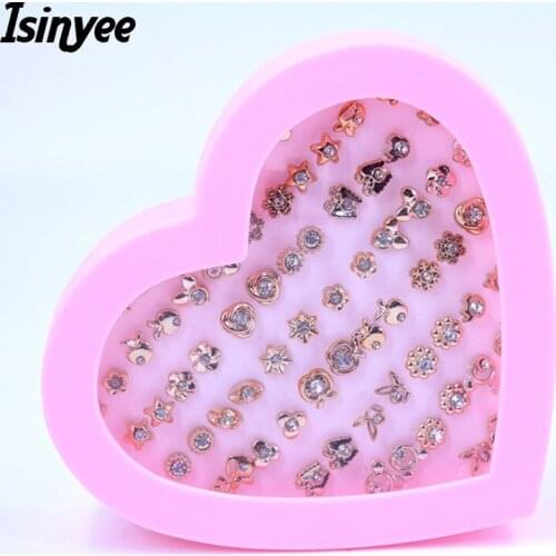 ISINYEE 36 pairs/set Fashion Crystal Starfish Flower Dragonfly Stud Earrings Sets For Women Girl Small Cute Gold Silver Jewelry