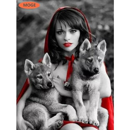 Woman Two dogs 5D DIY Diamond Painting Kit Diamond Embroidery Seals Cross Stitch Rhinestone Mosaic Painting Hang mural