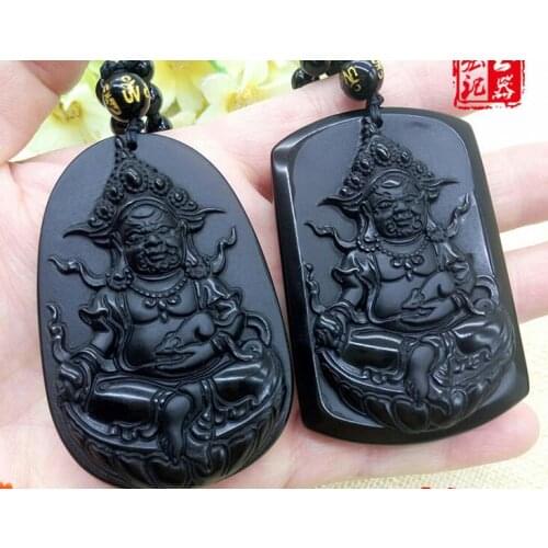 Obsidian God of wealth pendant mens and womens jadees pendant Tibetan Buddhist Talisman