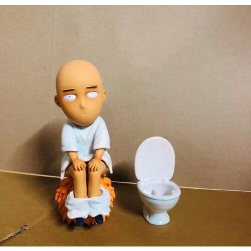 Hot Comic Anime Punch Man Statue Saitama Cute Funny Toilet Figure Model Toy