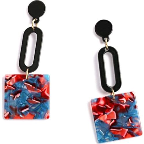 Multi Print Color Square Resin Dangle Earrings For Women Gift Jewelry Wholesale