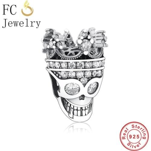 FC Jewelry Fit Original Charm Bracelet Authentic 925 Sterling Silver Queen Crown Skull Beads For Making Women Berloque 2021 New