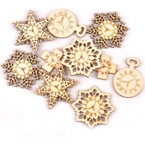 40-45mm 10Pcs Creativity Wooden Ornament Mixture Clock Pattern Natural Wood For Scrapbooking DIY Carfts Home Decoration M2140