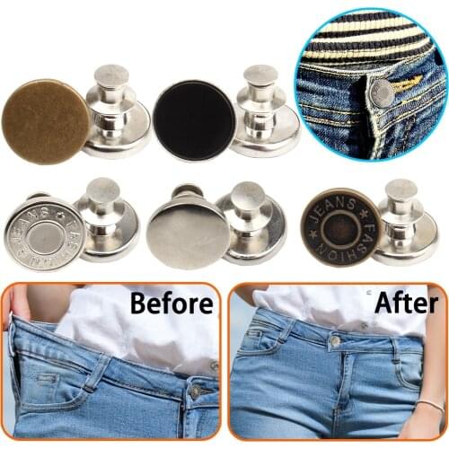 2PCs Snap Fastener Metal Buttons For Clothing Jeans Perfect Fit Adjust Self Increase Reduce Waist Free Nail Twist Sewing Buttons