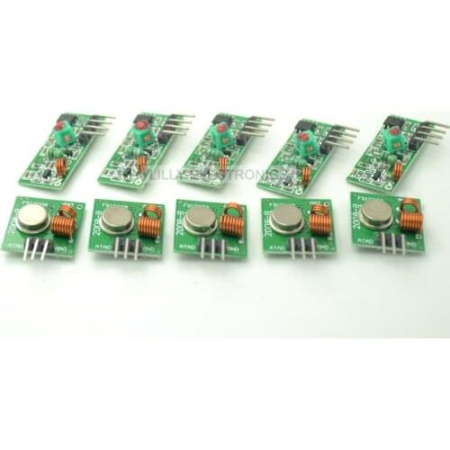 5 Sets Of 433Mhz RF Wireless Transmitter + Receiver Link Kit Module