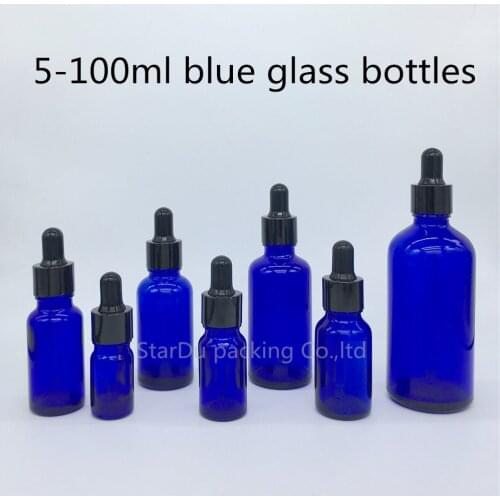 5ml 10ml,15ml,20ml,30ML,50ml,100ml blue Glass Bottle With black Dropper Essential Oil Bottle , blue Perfume bottles 300pcs