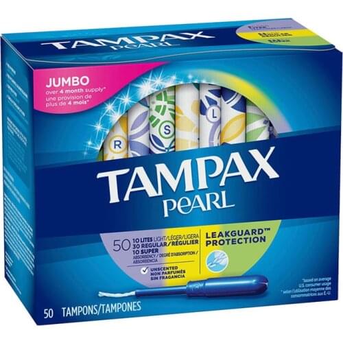 50 Pcs Tampax Pearl Tampons Cotton Core Light Regular Super Absorbency Smooth Catheter Unscented Tampone Replace Sanitary Towel