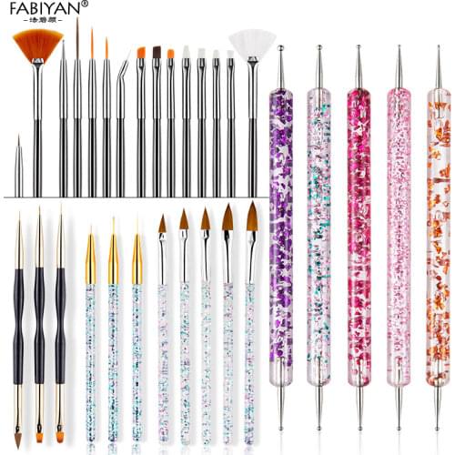 8/20Pcs Nail Art Brush Design Tip Painting Drawing Carving Dotting Pen Builder FlatFan Liner Acrylic Gel UV Polish Tool Manicure