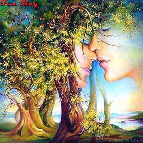 Full Square Round Drill 5D DIY Diamond Painting Abstract Tree Of Life Couple 3D Embroidery Set Cross Stitch Mosaic Decor Gift