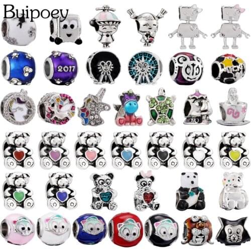 Buipoey Cartoon Animal Bear Heart Beaded Panda Cat Unicorn Seal Boys Girls Beads Fit Diy Bracelets Necklace Jewelry Making