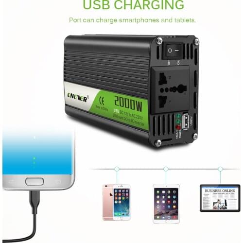 DC 12 to AC 220 Modified Sine Wave USB charge 2000W Watt DC 12V to AC 220V Portable Car Power Inverter Charger Converter Adapter