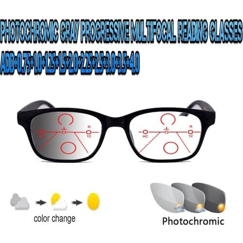 Photochromic Gray Progressive Multifocal Reading Glasses for Men Women Ultralight +1.0 +1.5 +1.75 +2.0 +2.5 +3 +3.5 +4