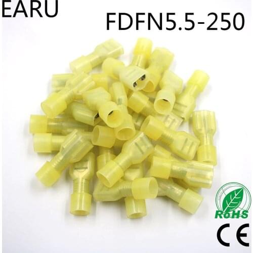 FDFN5-250 FDFN5.5-250 NYLON brass Female Insulated Spade joint Cable Wire Connector 100PCS/Pack suit 4-6mm2 12-10AWG FDFN Plug