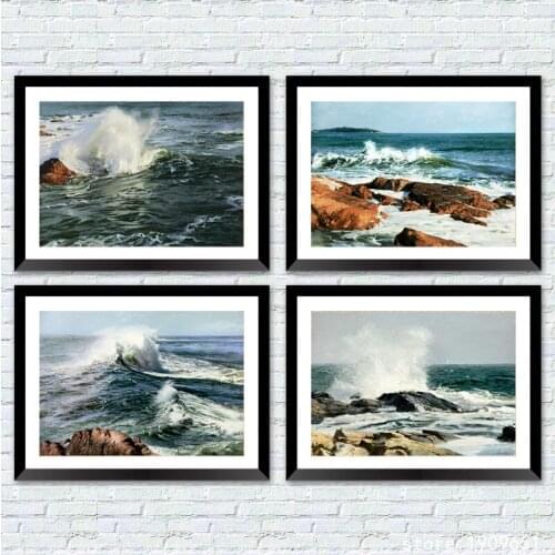 Cotton no frame classical waves sea rock scenery canvas printings oil painting printed on cotton wall art decoration picture