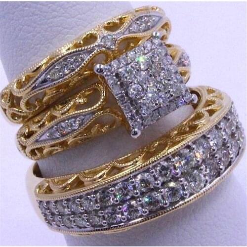 Exquisite 3 Pieces/Set Of Fashionable And Colorful Zircon Inlaid Metal Rings With Hollow Process Suitable For Party Wedding