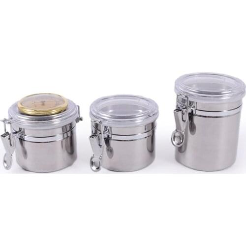 Stainless steel tobacco herb weed jar container with thermometer silver can storage box sealed