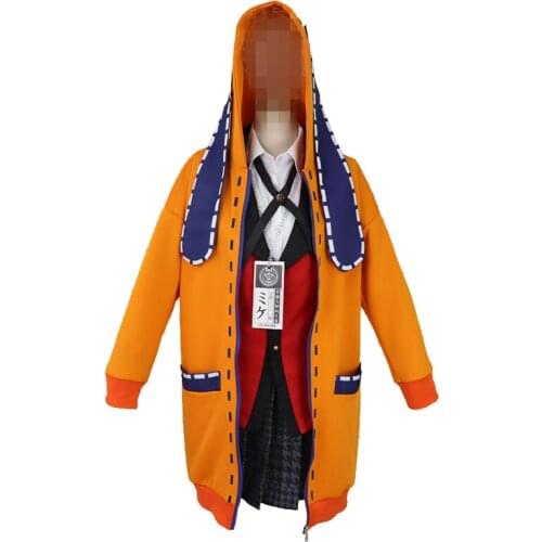 Anime Kakegurui Cosplay Costume Yomoduki Runa Rabbit Ears Hoodie Jacket Plaid Pleated Skirt School Girls Sailor Uniform Dropship