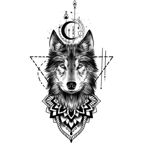 Geometry Cool Waterproof Temporary Tattoo Sticker Women Vatican Meniscus Circle Line Totem Body Art Arm Wolf Fake Men Tattoos