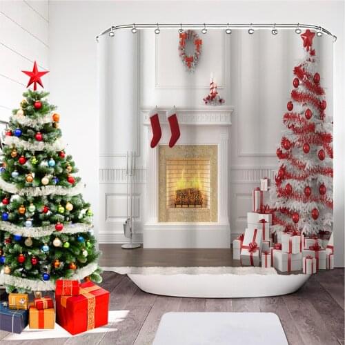 Bestselling 3D Christmas Print Nordic Style Shower Curtain Set Hook Natural Landscape Home Decoration Bathroom Curtains