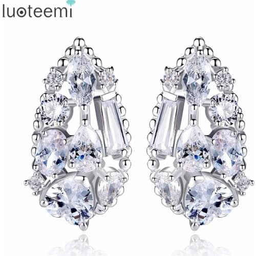 LUOTEEMI Brand High Quality Classic Water Stud Earrings Trendy Full Clear CZ For Girl Gift Party Crystal Wedding Accessories
