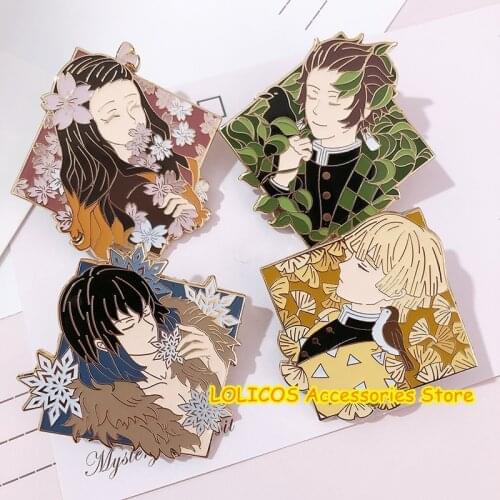 Demon Slayer Kimetsu no Yaiba Tanjirou Nezuko Tomioka Giyuu Cosplay Metal Bedge Bags Badge Button Brooch Pin Souvenir Props