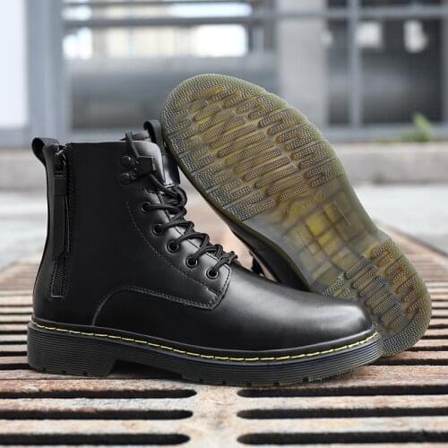 New Couple Winter Boots Men Snow Boots Genuine Leather Mens Warm Winter Boots Punk Motorcycle Man Shoes Thick Heel Outdoor Shoes