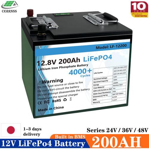 Grad A 12V 200Ah LiFePo4 Battery Cells Built-in BMS Waterproof Lithium Power Rechargeable Batteries For Boat RV EU No Tax
