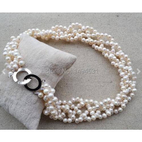 Wholesale Pearl Jewelry - White Color 4 Rows 5-6mm 17-18 Inches Genuine Freshwater Pearl Necklace - Handmade Jewelry