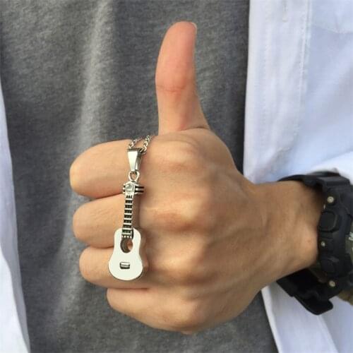 ZORCVENS Punk Mens Ashes Holder Urn Necklace Stainless Steel Guitar Cremation Pendants Memorial Male Gifts