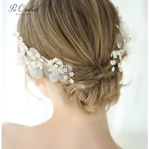 PEORCHID 2019 Bridal Hair Comb Jewelry Wedding Pearl Hair Clip Floral Hairpins Accessori Capelli Sposa Flower Bride Headpiece