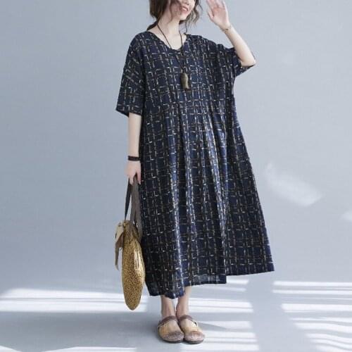 Print Floral Short Sleeve Loose Summer Dress Thin Soft Cotton Linen Plus Size 5XL 6XL Holiday Travel Casual Women Beach Dress