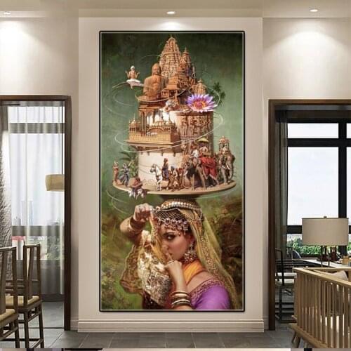 Arab Princess Buddha Poster Canvas Painting Abstract Art Religious Print Vintage Poster Classical Living Bedroom Wall Pictures
