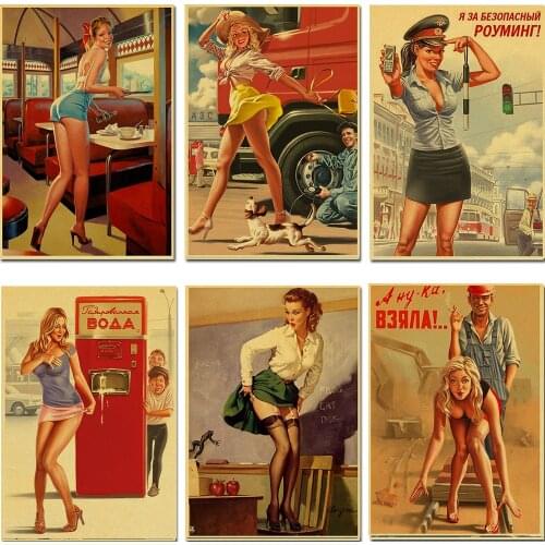 PINUP GIRLS Poster/Wall Decor/Decorative Painting/Kraft Paper/Bar Poster/Retro Poster