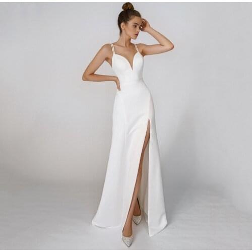 Charming Sleeveless Spaghetti Straps Wedding Dress Sexy V-Neck Side Slit Sweep Train Zipper Back Bridal Gowns Vestido De Novia