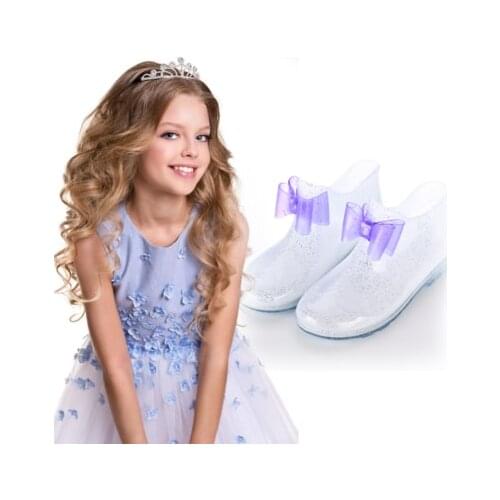 Crystal Transparent Girls Rain Boots with Butterfly Childrens Rain Boots Anti-slip Rain Shoes Four Season Water Shoes EUR 28-35