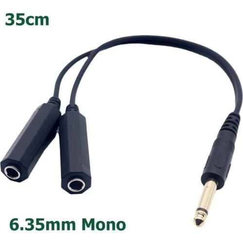 6.35mm 1/4" Mono TS Plug Male to Dual 1/4" 6.35mm Jack Female Socket Y Splitter Audio Adapter Cable Converter Cord