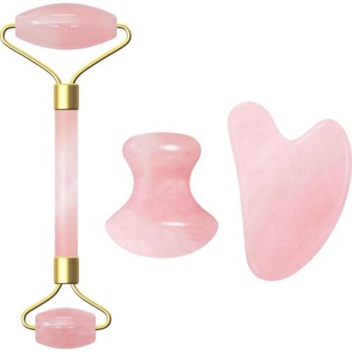 Rose Quartz Roller Slimming Face Massager Natural Jade Facial Massage Roller Real Stone Gua Sha Board Jade Massager Beauty Tool