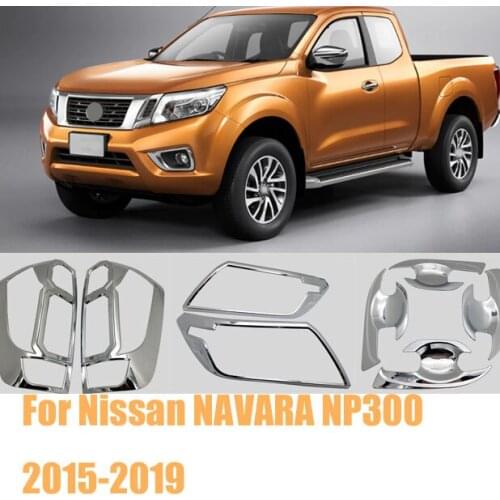 Silver Front Rear headlight Lamp Cover trim Fuel tank cap Car Cup Bowl Trim Door Handle Cover For Nissan NAVARA NP300 2015-2019