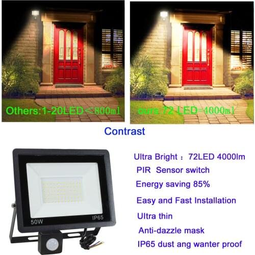 50W /30W/10W 220V PIR Floodlight, IP65 6000K Ultra Bright Outdoorlight , For Doorway Garden Backyard Garage Aisle, etc