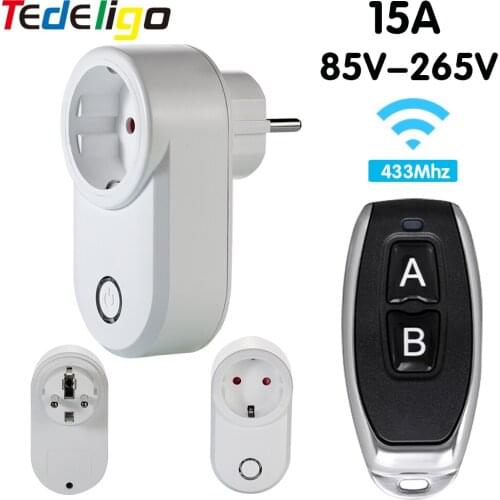 Smart Light Switch Wireless Remote Control Switch Electric Socket EU FR Universal Plug 433 Mhz 220v 15A Electrical Outlets LED