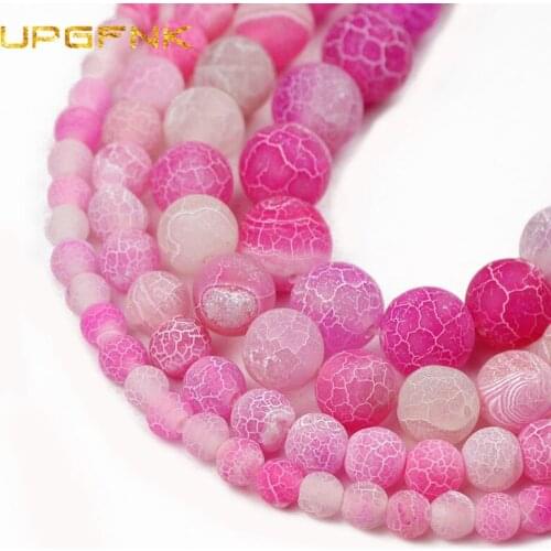 UPGFNK Natural Stone Matte Pink Weathered carnelian Agates 6/8/10/12M Loose Beads for Jewelry Making DIY Bracelet Accessories