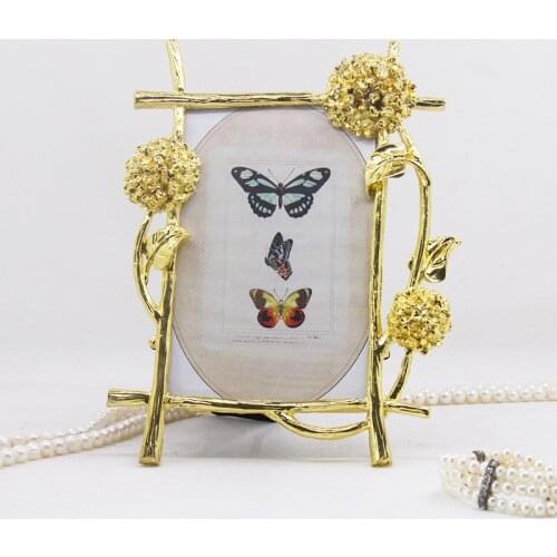 Nordic Vintage Metal Ginkgo Biloba Photo Frame Family Portrait Nightstand Desktop Square Golden Flower Picture Frames Home Decor